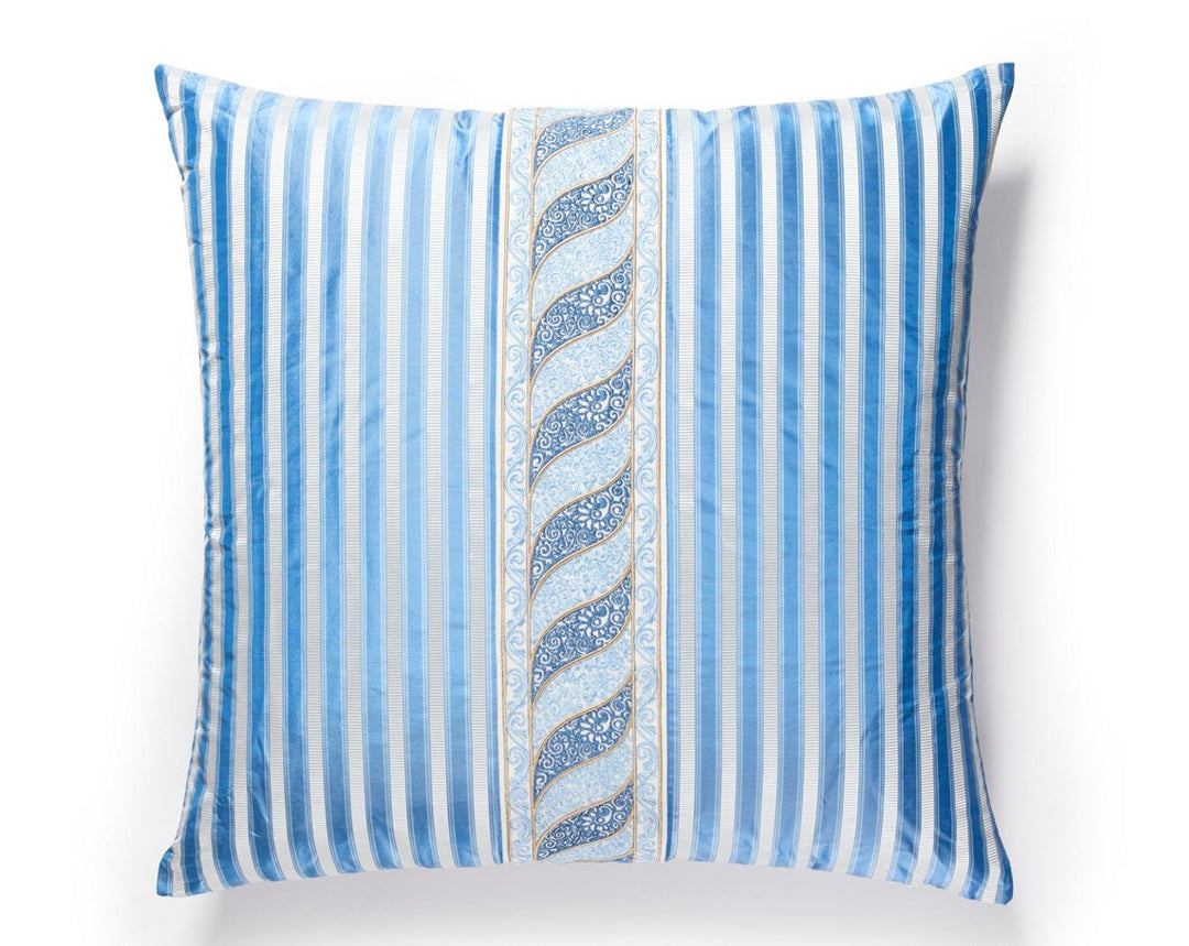 Paisley/Shirred Stripe Pillow 22 X 22 - Fountain / Blue Opal SCSDDTT33404029 by Scalamandre Designer Pillow