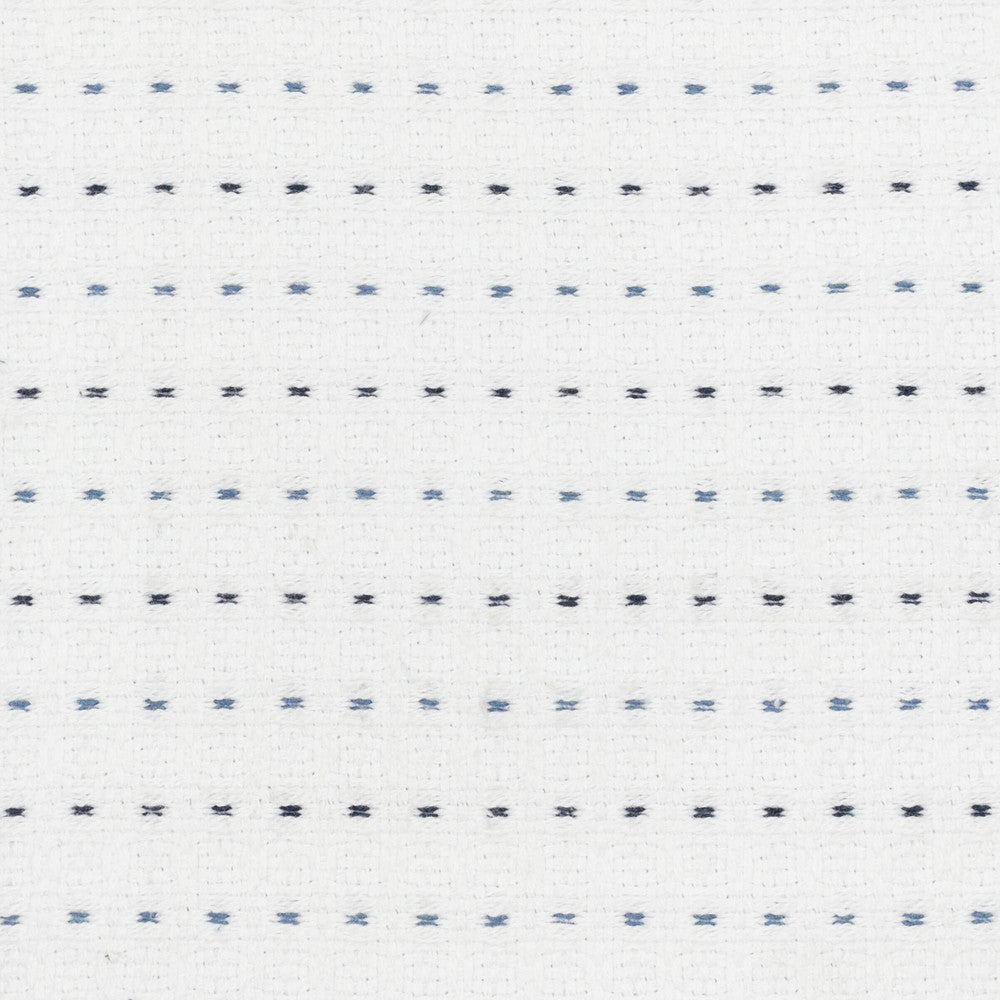 Slender 1 Blue/White by Stout Designer Fabric COMFORTABLE LIVING HAZE/NAVY 60%COT 40%POL USA Horizontal: 1.500 and Vertical: 1.500 54 in - Swanky Fabrics -