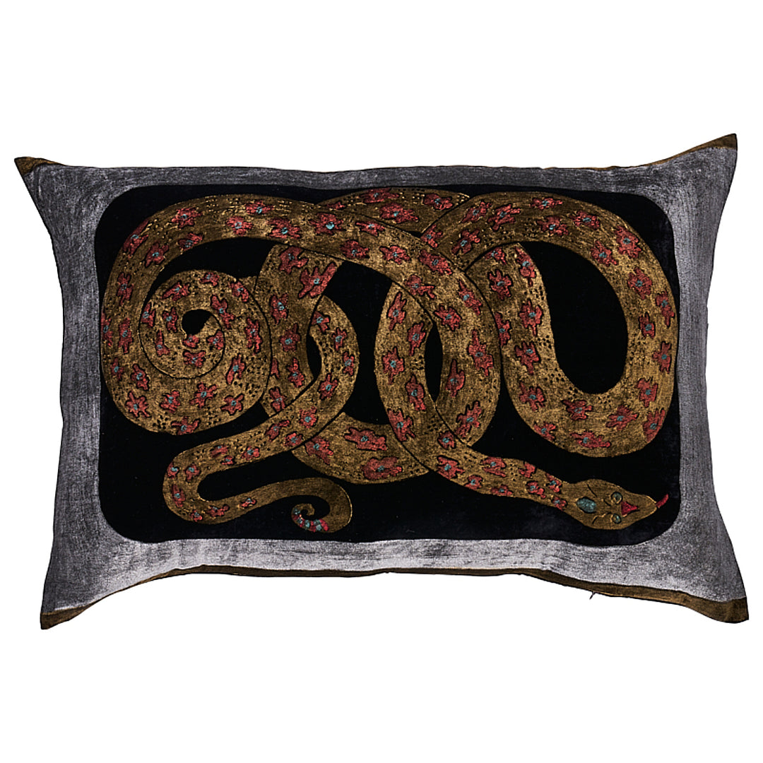 Gilded Serpiente Velvet Pillow Black SO000135 by Schumacher Designer Pillow