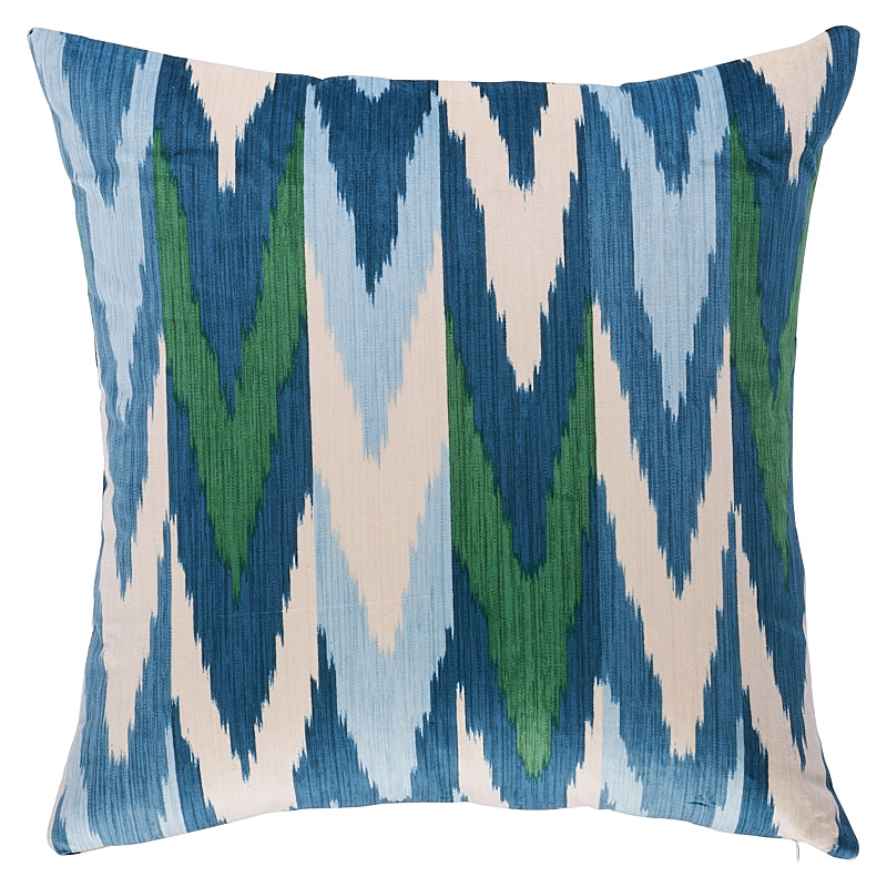 Kashgar Velvet Ikat Pillow Peacock & Emerald SO17610405 by Schumacher Designer Pillow