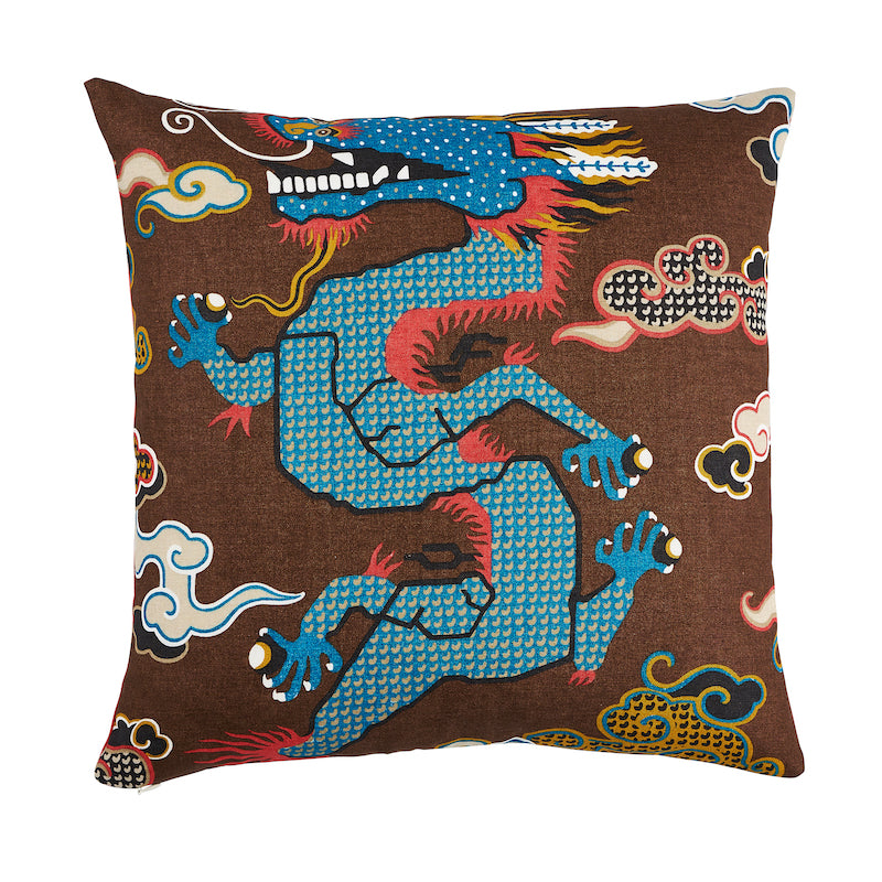 Magical Ming Dragon Pillow Brown & Blue SO17859205 by Schumacher Designer Pillow