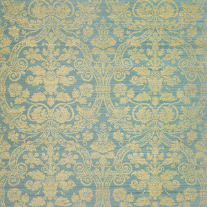 Curtis Silk Damask Blue on Metallic Gold T1006 by Thibaut Designer Wallpaper
