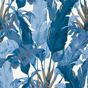 Travelers Palm Navy and White T10126 by Thibaut Designer Wallpaper