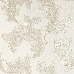 Eland Acanthus Pearl on White T1055 by Thibaut Designer Wallpaper