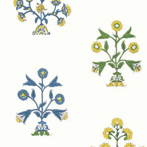 Indian Flower Blue and Yellow T10664 by Thibaut Designer Wallpaper