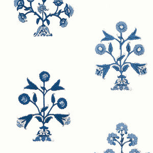 Indian Flower Blue T10665 by Thibaut Designer Wallpaper