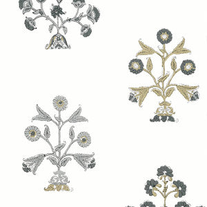 Indian Flower Black and White T10666 by Thibaut Designer Wallpaper