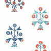 Indian Flower Coral and Blue T10669 by Thibaut Designer Wallpaper