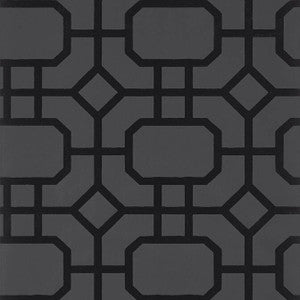 Portier Flock Black on Charcoal T11002 by Thibaut Designer Wallpaper