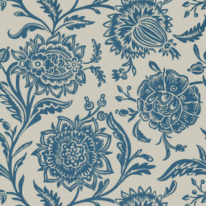 Rivera Blue on Flax T13025 by Thibaut Designer Wallpaper