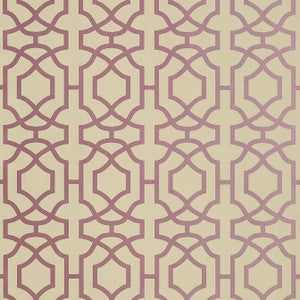 Alston Trellis Metallic Plum on Beige T13028 by Thibaut Designer Wallpaper