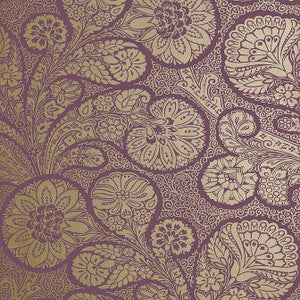 Troubadour Metallic Gold on Plum T13062 by Thibaut Designer Wallpaper