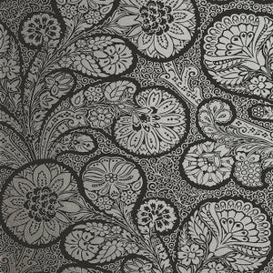 Troubadour Metallic Silver on Black T13063 by Thibaut Designer Wallpaper