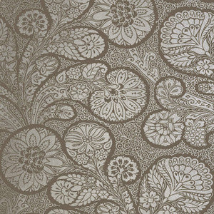 Troubadour Metallic Silver on Dark Taupe T13064 by Thibaut Designer Wallpaper