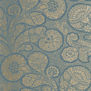 Troubadour Metallic on Peacock Blue T13065 by Thibaut Designer Wallpaper