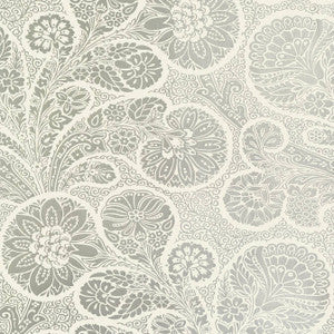 Troubadour Metallic Silver on Cream T13067 by Thibaut Designer Wallpaper