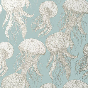 Jelly Fish Bloom Aqua T13170 by Thibaut Designer Wallpaper