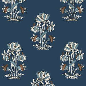 Lily Flower Navy T13203 by Thibaut Designer Wallpaper