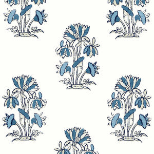 Lily Flower Blue and White T13204 by Thibaut Designer Wallpaper