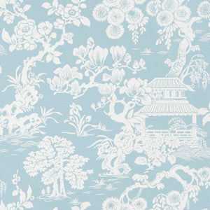 Japanese Garden Spa Blue T13303 by Thibaut Designer Wallpaper