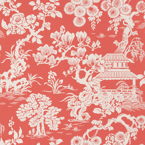 Japanese Garden Coral T13305 by Thibaut Designer Wallpaper