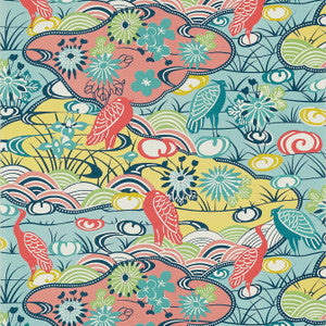 Heron Stream Coral and Aqua T13331 by Thibaut Designer Wallpaper