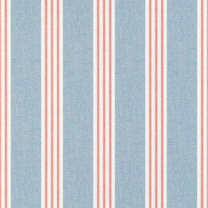 Canvas Stripe Blue and Coral T13362 by Thibaut Designer Wallpaper