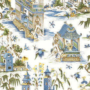Grand Palace Blue and Green T13613 by Thibaut Designer Wallpaper