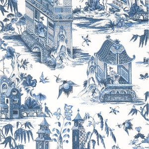 Grand Palace Blue and White T13614 by Thibaut Designer Wallpaper