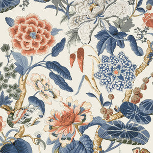 Hill Garden Brick and Navy T13655 by Thibaut Designer Wallpaper