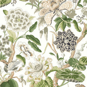 Hill Garden White and Green T13656 by Thibaut Designer Wallpaper