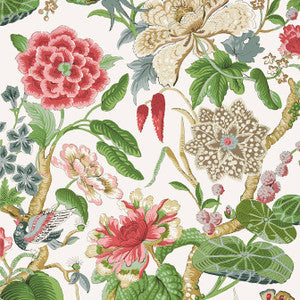 Hill Garden Coral and Green T13658 by Thibaut Designer Wallpaper