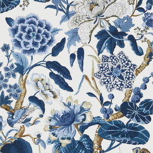 Hill Garden Blue and White T13659 by Thibaut Designer Wallpaper
