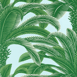 Queen Palm Green and Blue T13908 by Thibaut Designer Wallpaper