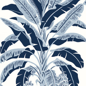 Banana Tree Navy T13915 by Thibaut Designer Wallpaper