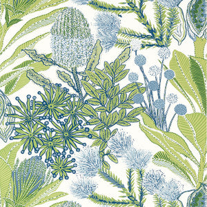 Protea Green and Blue T13923 by Thibaut Designer Wallpaper