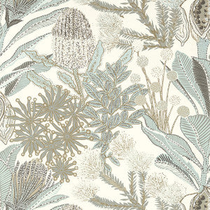 Protea Neutral and Spa Blue T13924 by Thibaut Designer Wallpaper