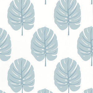 Monstera Spa Blue T13954 by Thibaut Designer Wallpaper