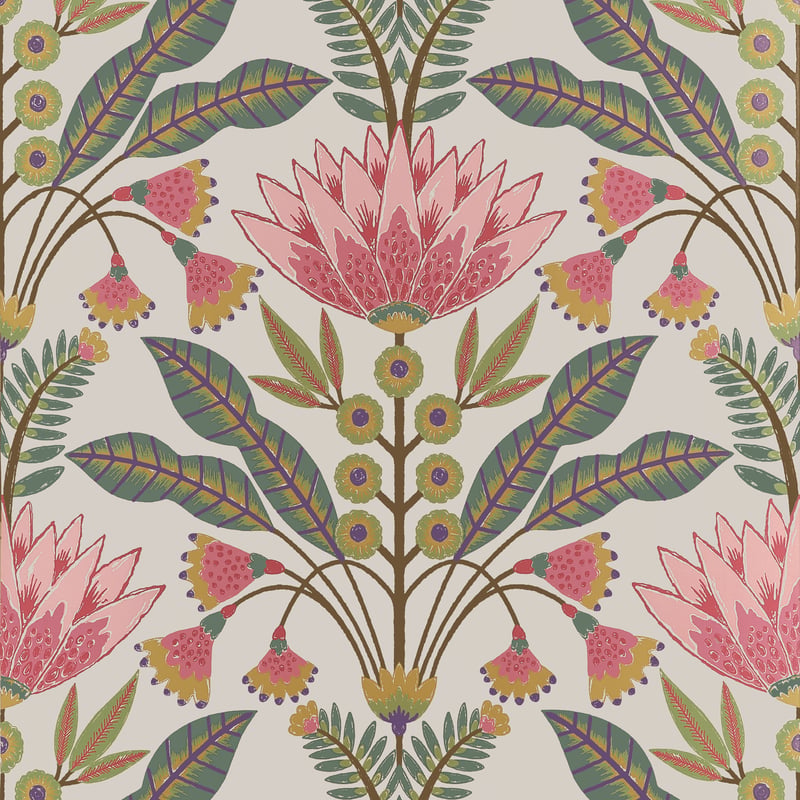 LOTUS Cranberry T14606 by Thibaut Designer Wallpaper