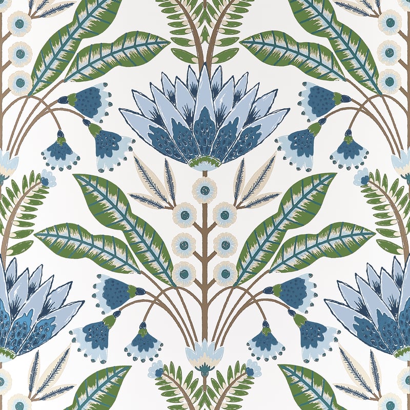 LOTUS Blue and Green T14612 by Thibaut Designer Wallpaper