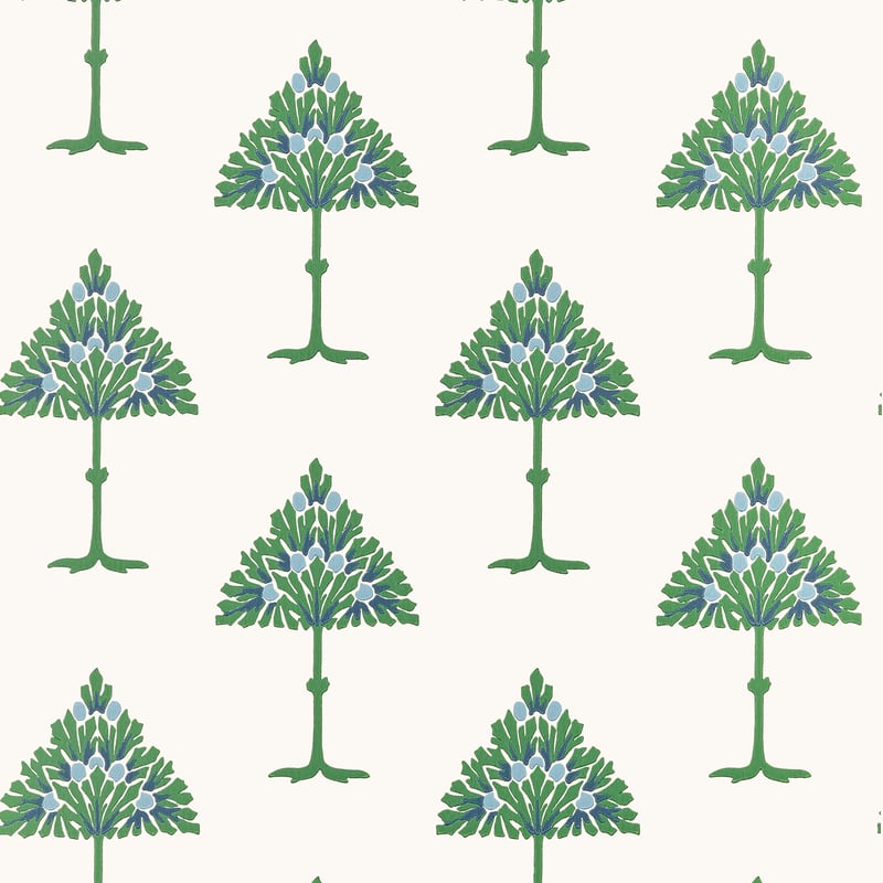 MAY TREE Blue and Green T14615 by Thibaut Designer Wallpaper