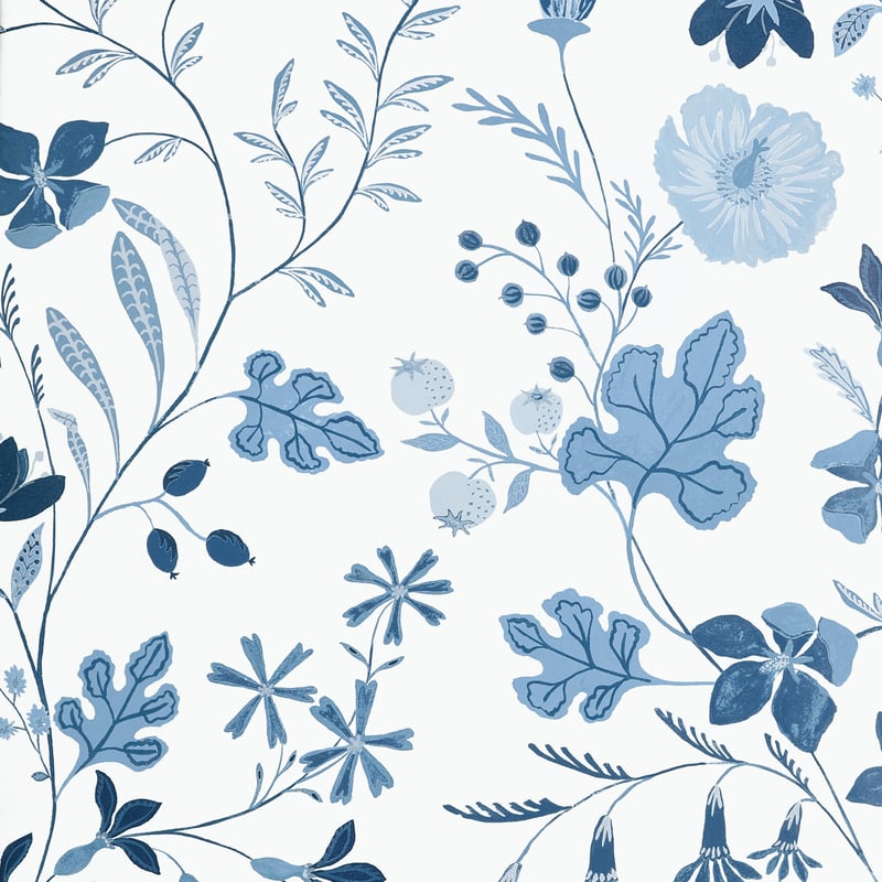 BLOOM Blue and White T14626 by Thibaut Designer Wallpaper