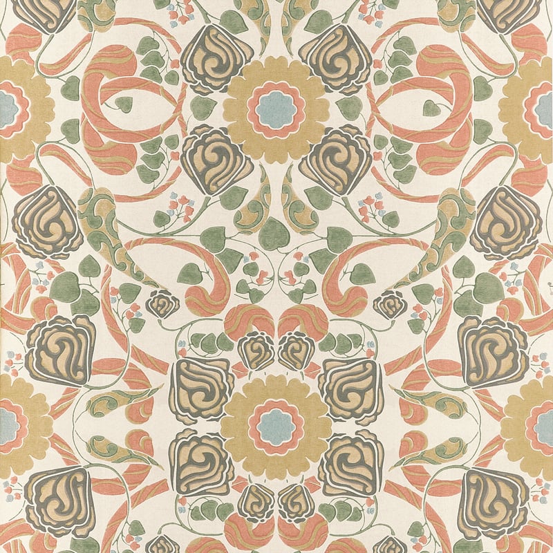 MARGAUX Apricot and Sage T14646 by Thibaut Designer Wallpaper