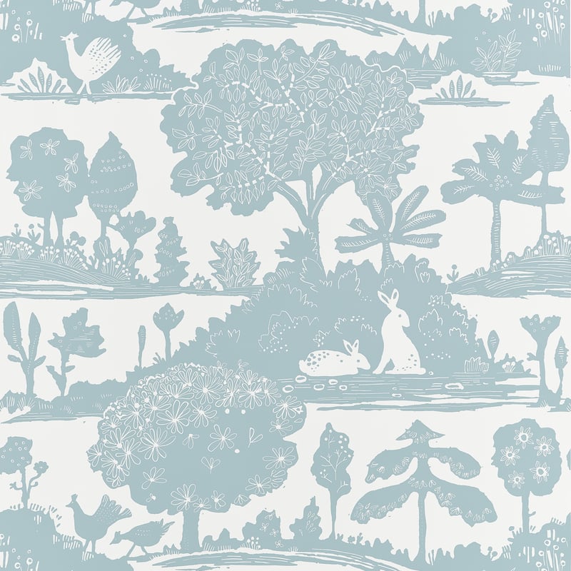 LA FORÊT Spa Blue T14650 by Thibaut Designer Wallpaper
