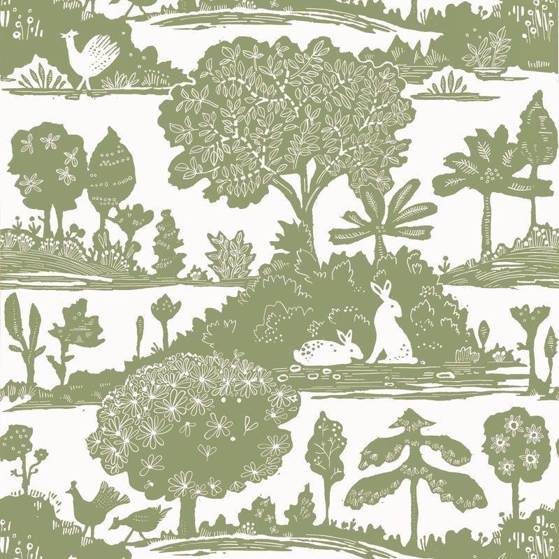LA FORÊT Sage T14651 by Thibaut Designer Wallpaper