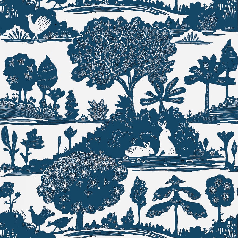 LA FORÊT Navy T14652 by Thibaut Designer Wallpaper