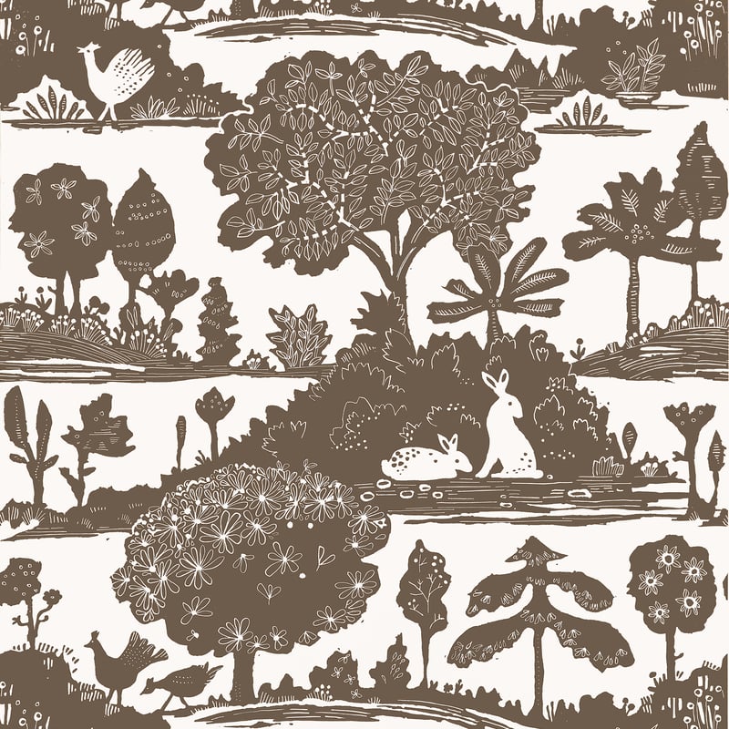 LA FORÊT Brown T14653 by Thibaut Designer Wallpaper