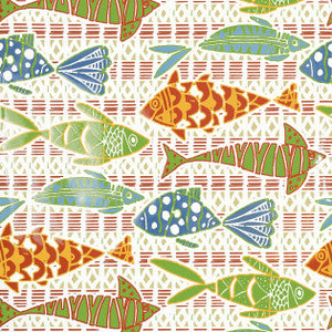 Batik Fish Coral and Blue T15869  by Thibaut Designer Wallpaper