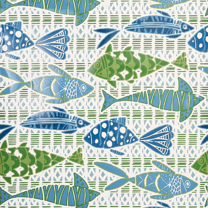 Batik Fish Blue and Green T15870  by Thibaut Wallpaper Thibaut Wallpaper Batik Fish Blue and Green T15870 Wallpaper ISLANDER Non Woven Wallpaper  U.S.A </p><p>Repeat: H: , V: 25.25  (64.14 cm) 27 in  (68.58 cm) - Fabric Carolina -