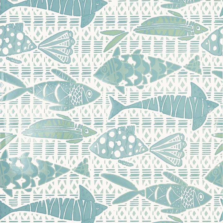 Batik Fish Spa Blue T15871  by Thibaut Wallpaper Thibaut Wallpaper Batik Fish Spa Blue T15871 Wallpaper ISLANDER Non Woven Wallpaper  U.S.A </p><p>Repeat: H: , V: 25.25  (64.14 cm) 27 in  (68.58 cm) - Fabric Carolina -